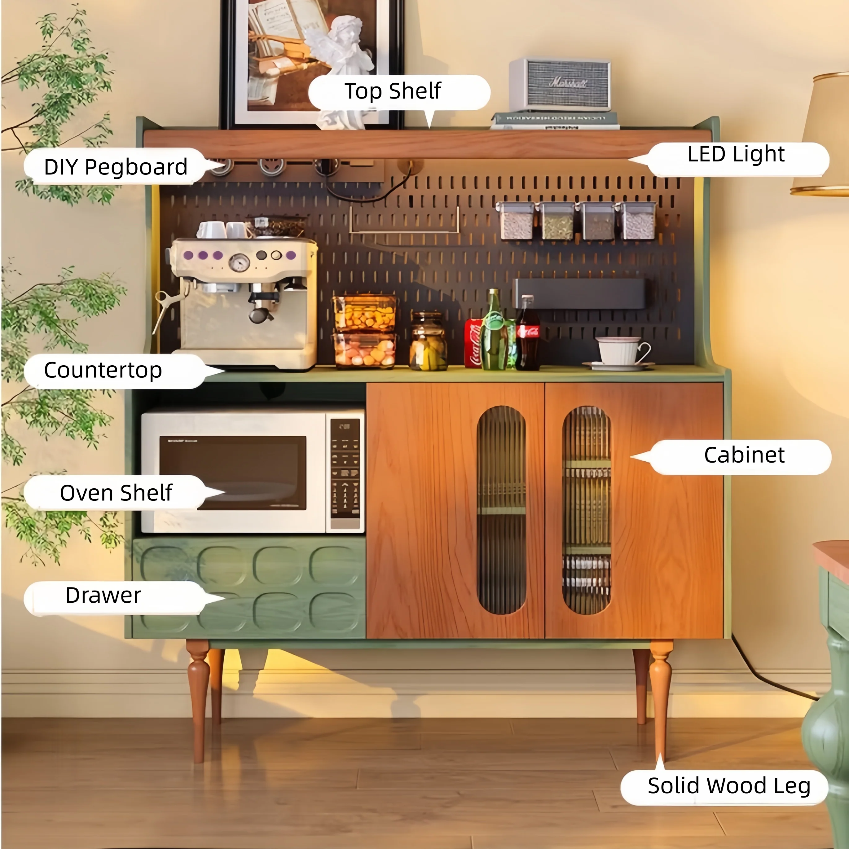 Nordic Retro Solid Wood Sideboard Cabinet with DIY Pegboard - Image 3