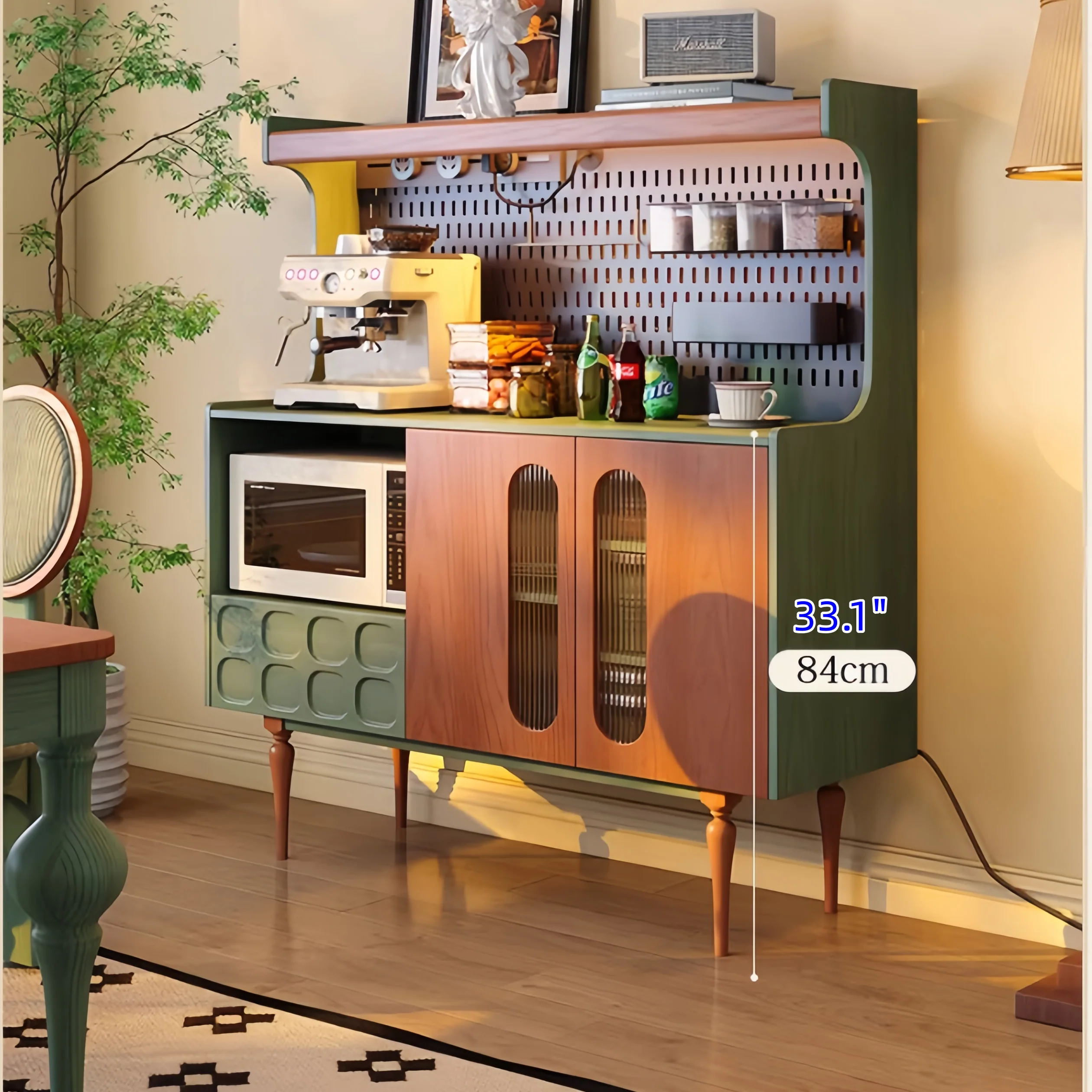 Nordic Retro Solid Wood Sideboard Cabinet with DIY Pegboard - Image 4