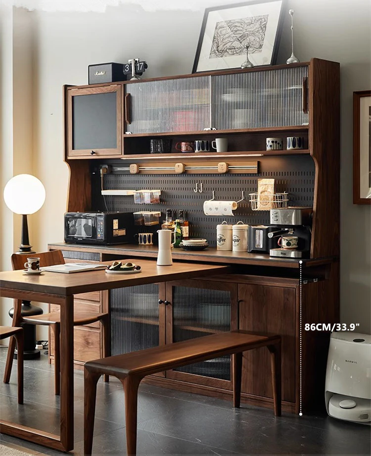 North America Black Walnut Wood Sideboard Cabinet with Rotating Desk - Image 15
