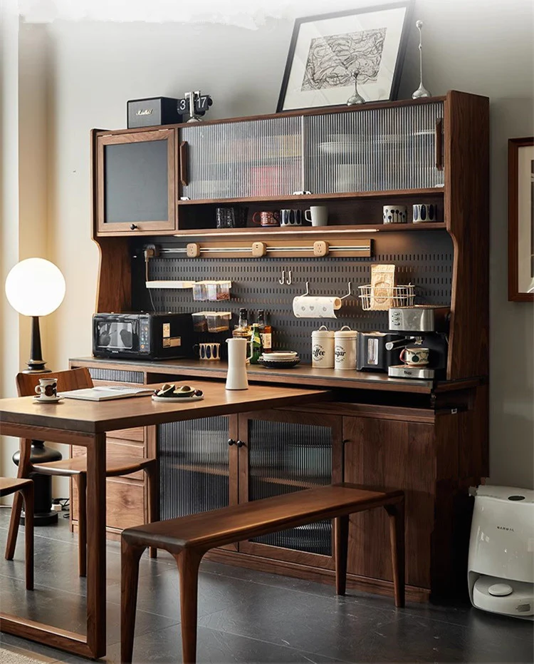 North America Black Walnut Wood Sideboard Cabinet with Rotating Desk - Image 2
