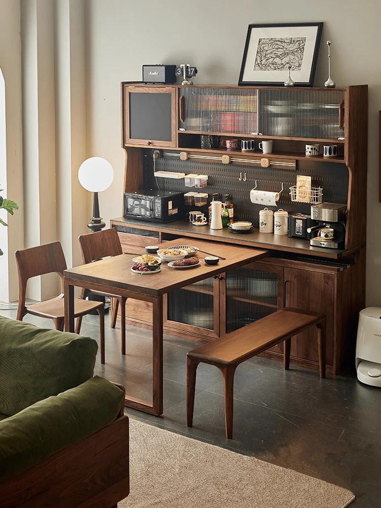 North America Black Walnut Wood Sideboard Cabinet with Rotating Desk - Image 3