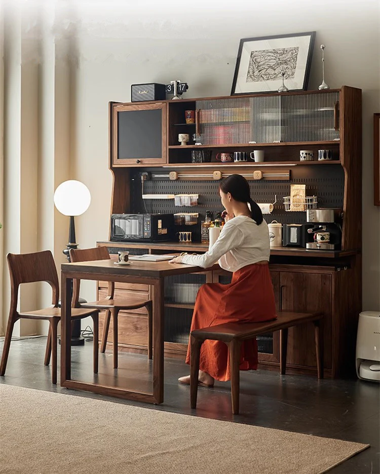 North America Black Walnut Wood Sideboard Cabinet with Rotating Desk - Image 6