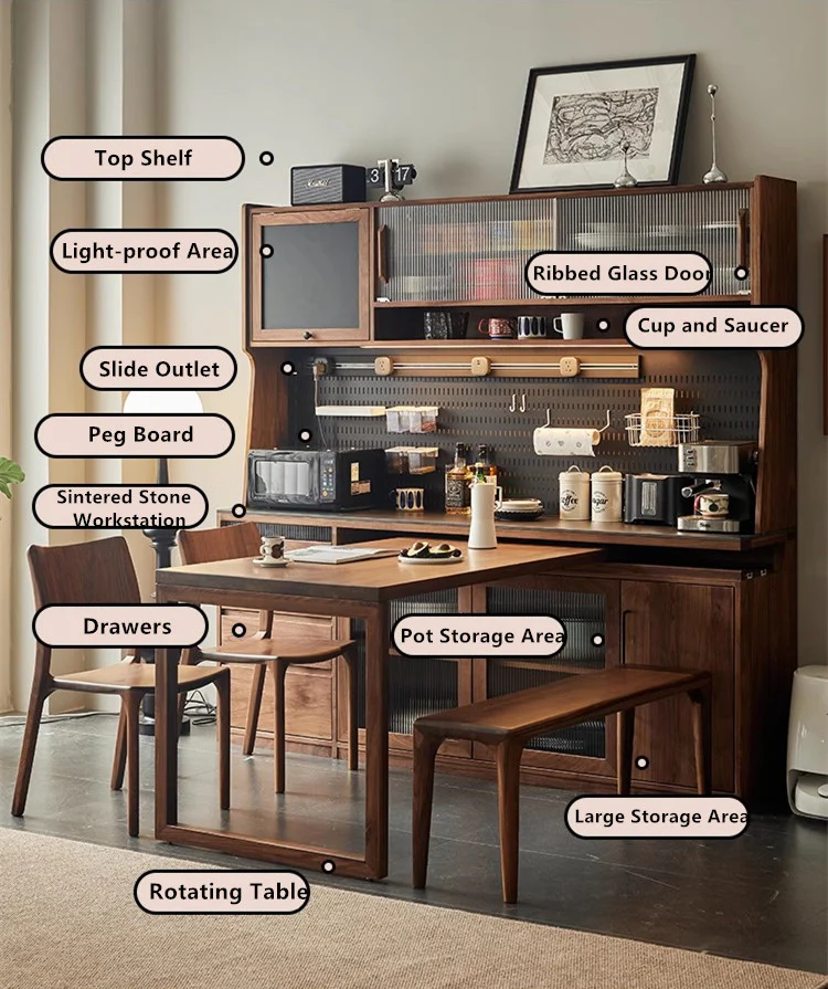 North America Black Walnut Wood Sideboard Cabinet with Rotating Desk - Image 7