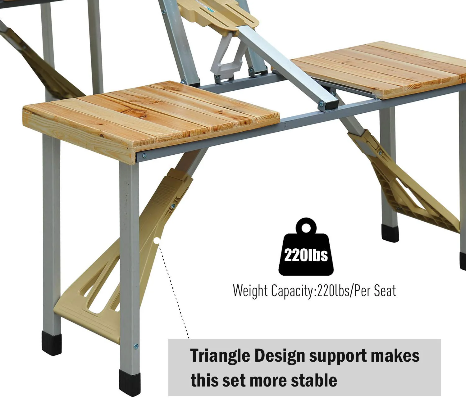 Portable Foldable Camping Picnic Table with Seats Chairs and Umbrella Hole-Wood - Image 8