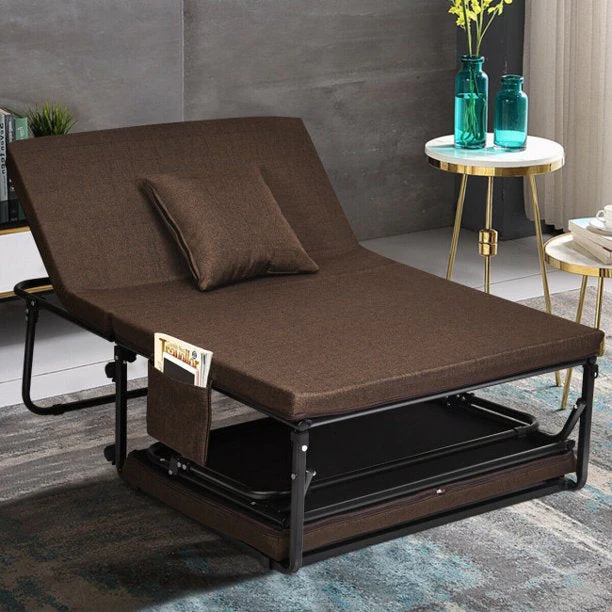 Portable Foldable Guest Bed with Adjustable 6 Position and Side Storage Pocket(Brown, 78" L X 35" W) - Image 2