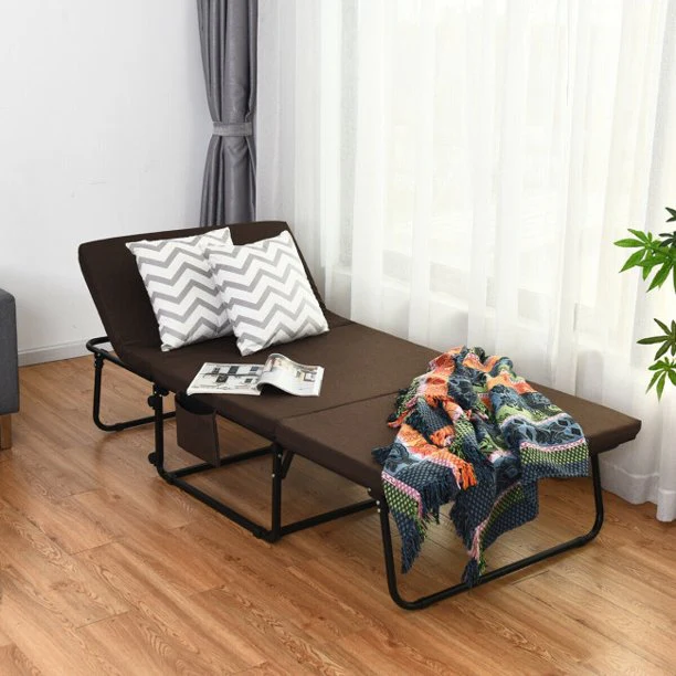 Portable Foldable Guest Bed with Adjustable 6 Position and Side Storage Pocket(Brown, 78" L X 35" W) - Image 3