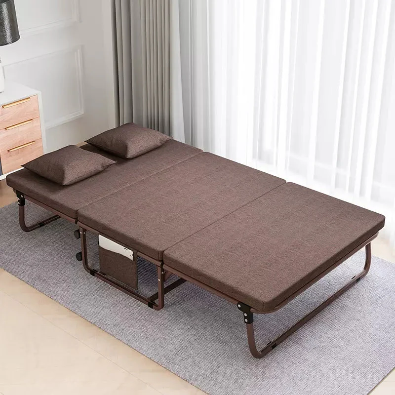 Portable Foldable Guest Bed with Adjustable 6 Position and Side Storage Pocket(Brown, 78" L X 35" W) - Image 4