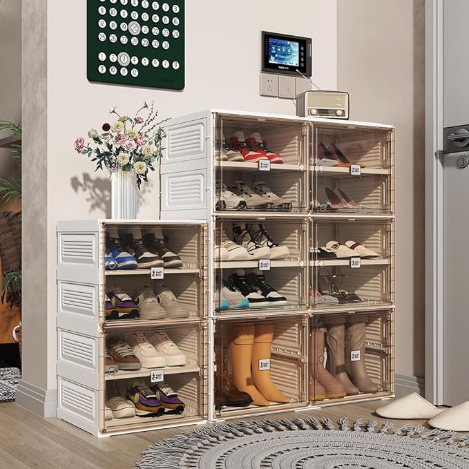 Portable Shoe Rack Organizer with Magnetic Clear Door for Closet Entryway - Image 2