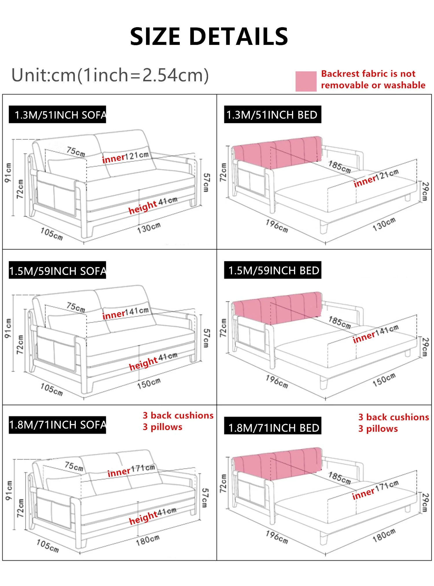 Pull Out Sleeper Sofa Bed with Armrest Storage Pockets Cotton Linen Walnut Frame - Image 8