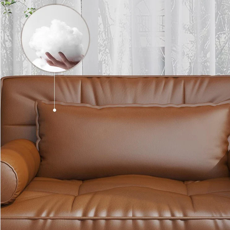 Rattan Weaving Armrests Leathaire Fabric Retro Sofa Bed with Underneath Storage - Image 9