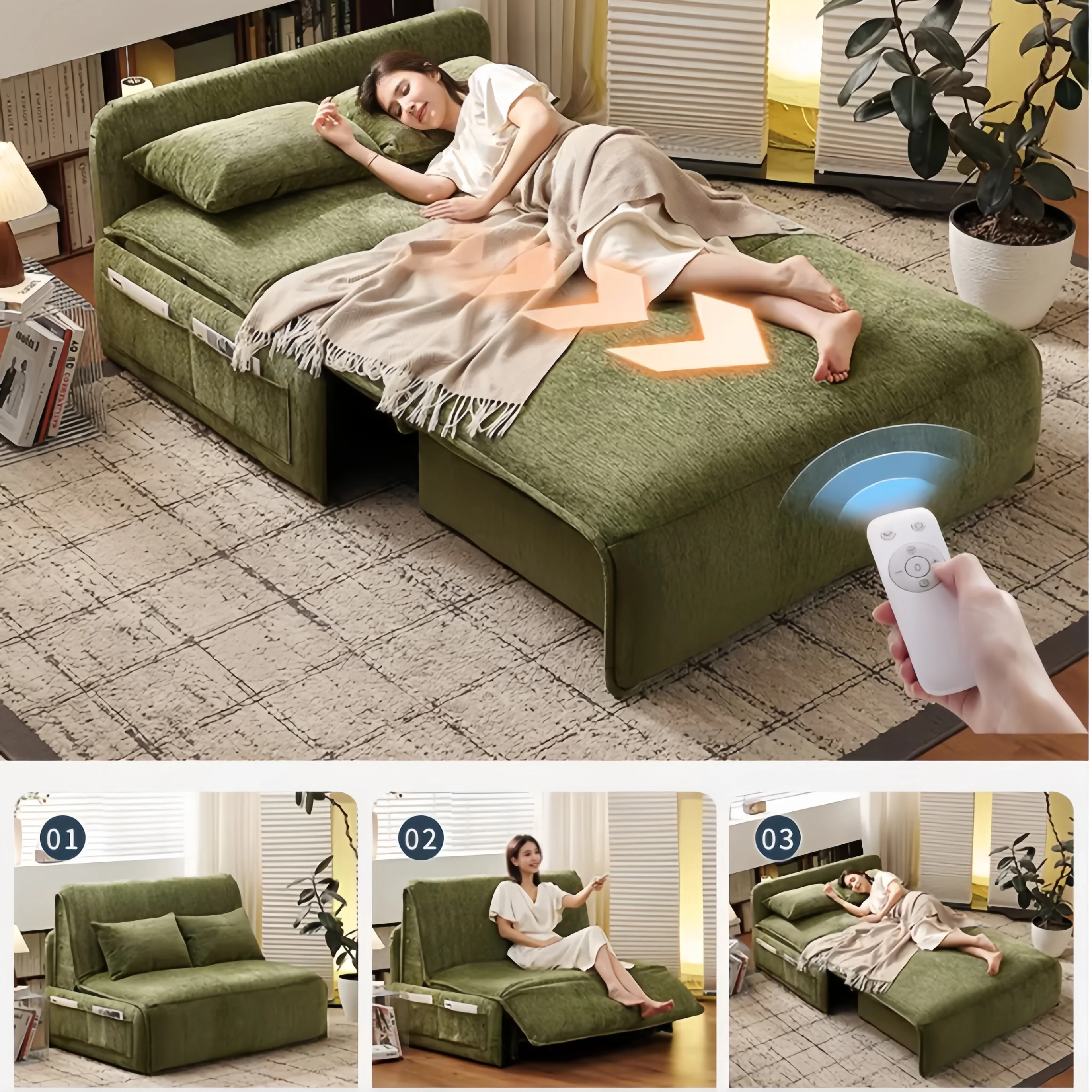 Remote Controlled Electric Chenille Fabric Sofa Bed