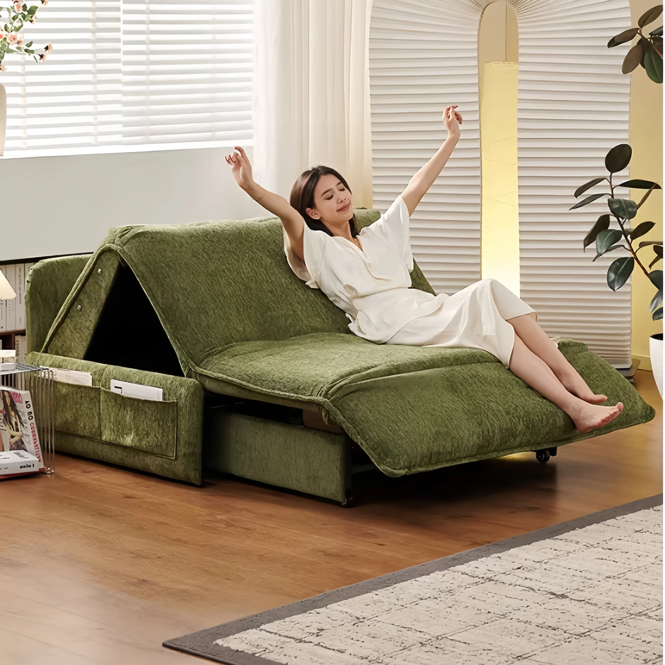 Remote Controlled Electric Chenille Fabric Sofa Bed - Image 4