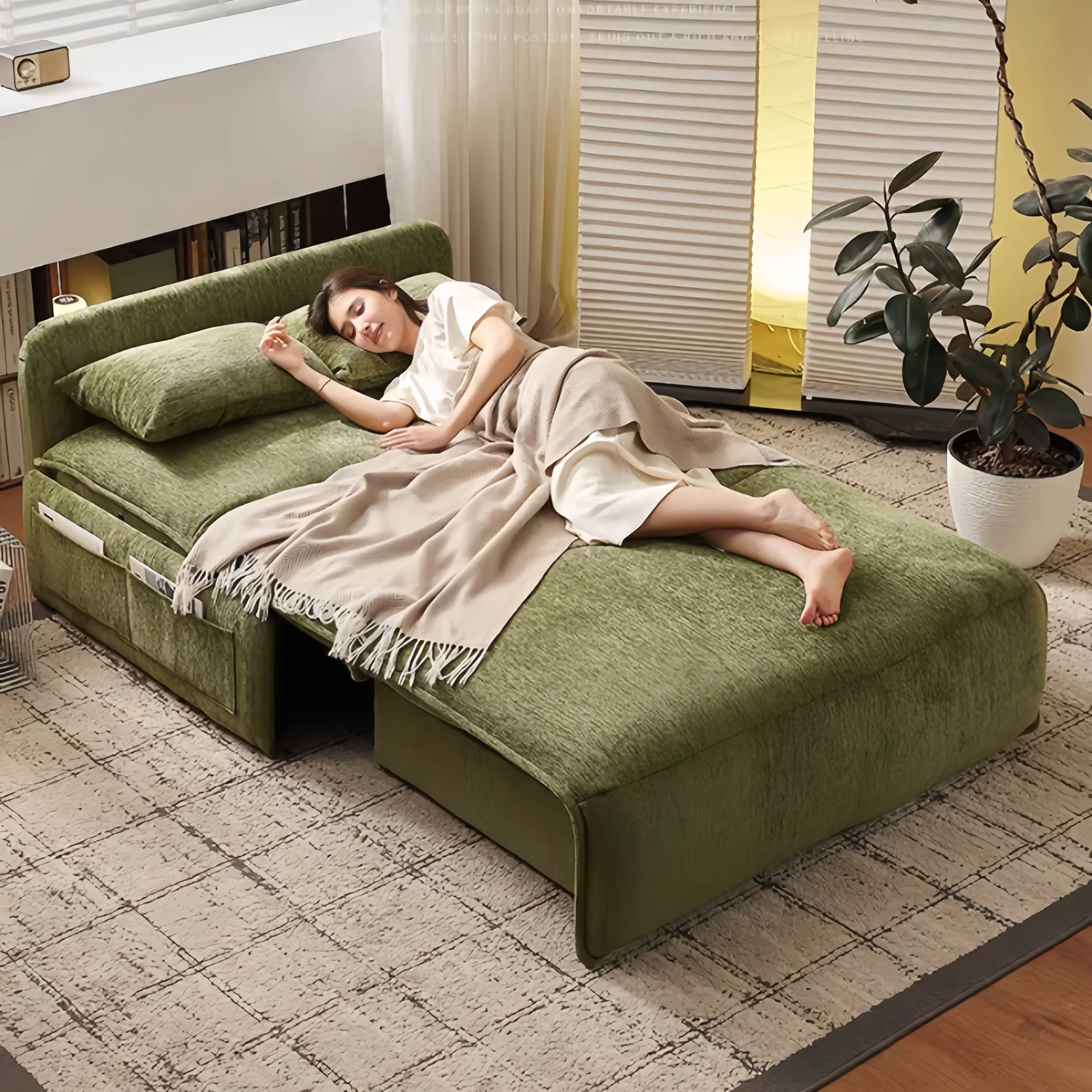 Remote Controlled Electric Chenille Fabric Sofa Bed - Image 5