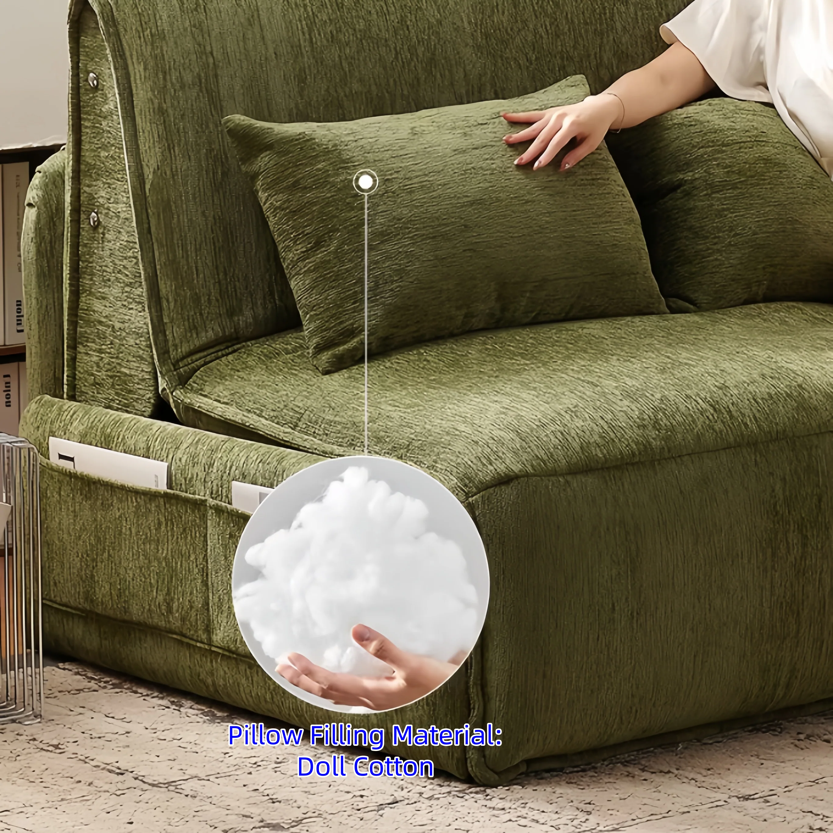 Remote Controlled Electric Chenille Fabric Sofa Bed - Image 8