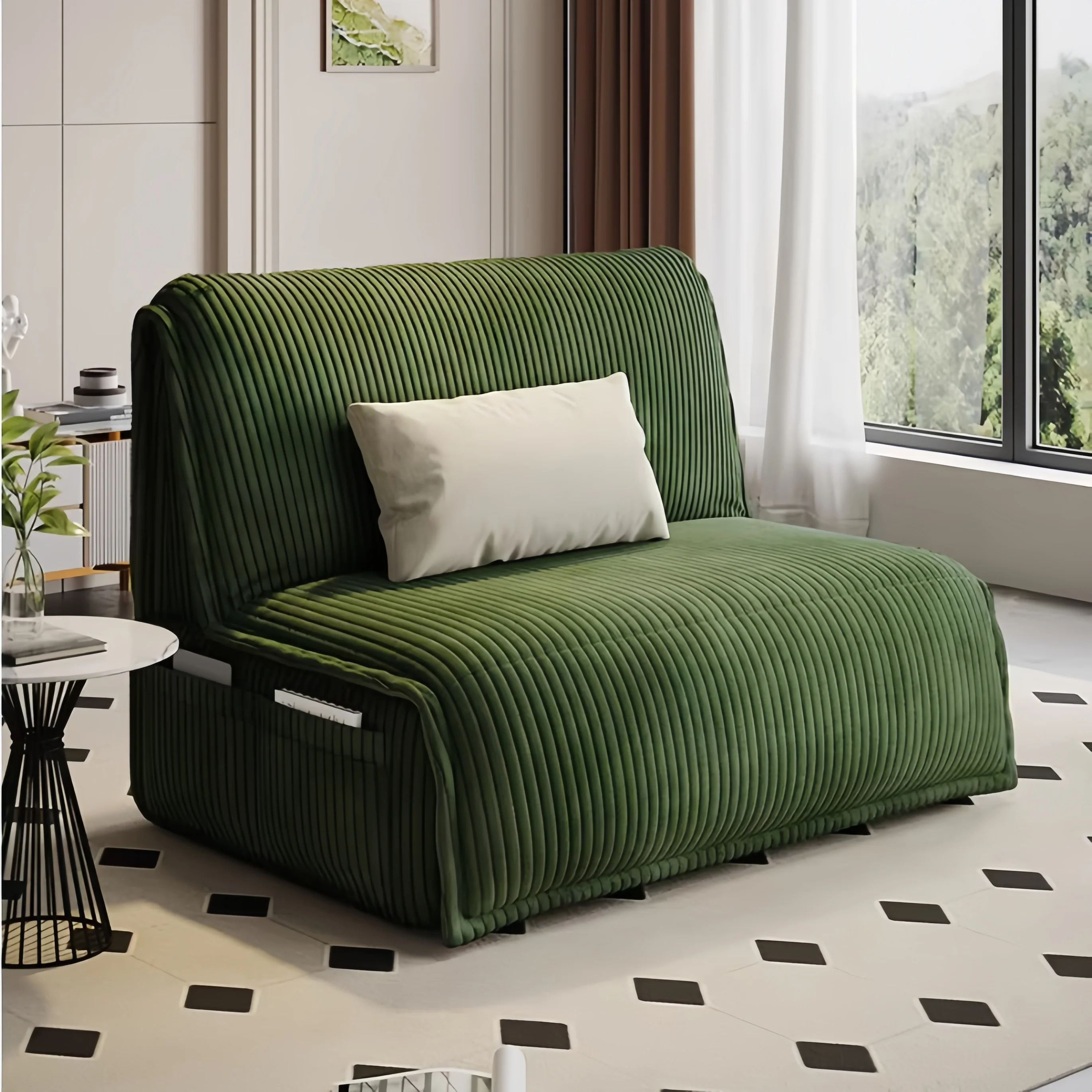 Remote Controlled Electric Corduroy Fabric Sofa Bed with Storage Drawer - Image 2