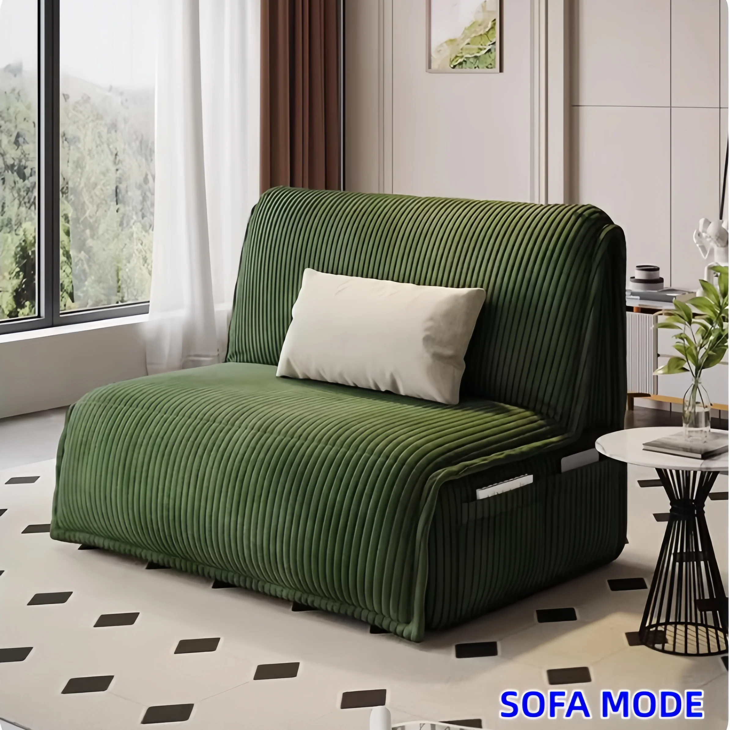 Remote Controlled Electric Corduroy Fabric Sofa Bed with Storage Drawer - Image 3