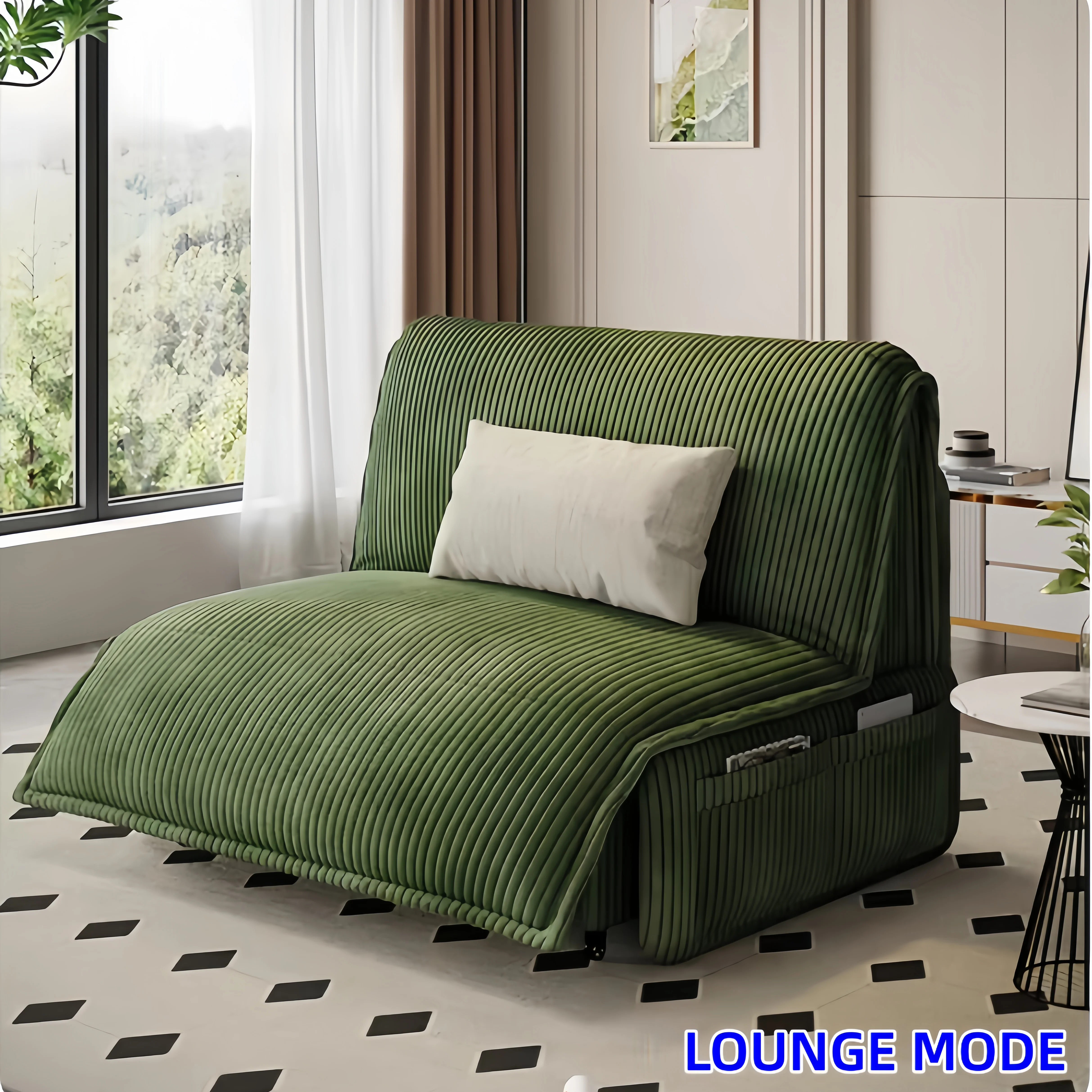 Remote Controlled Electric Corduroy Fabric Sofa Bed with Storage Drawer - Image 4