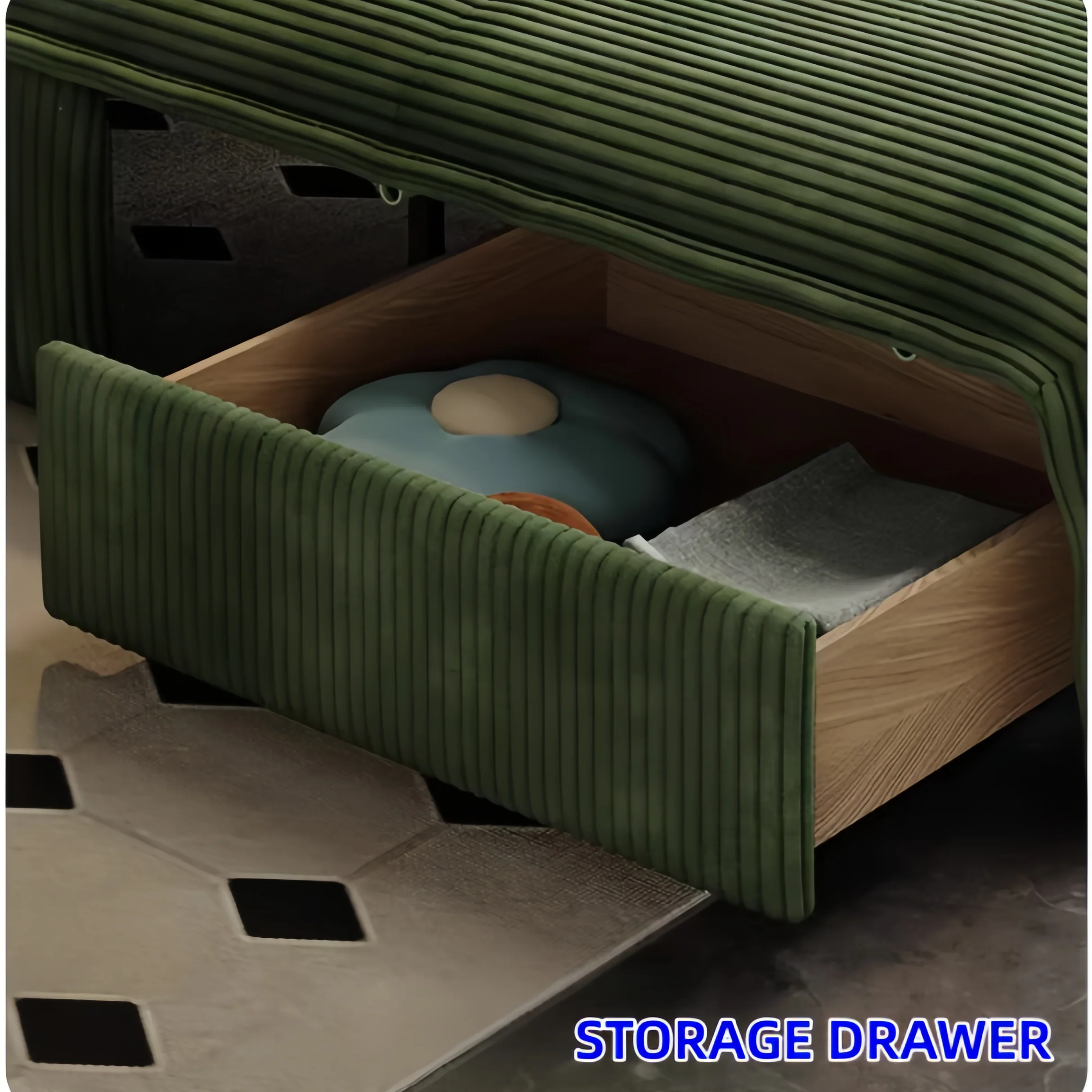 Remote Controlled Electric Corduroy Fabric Sofa Bed with Storage Drawer - Image 6