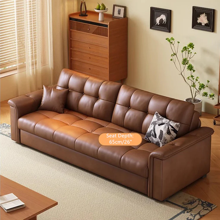 Retro Leathaire Fabric Pull Out Sofa Bed with Underneath Storage - Image 2