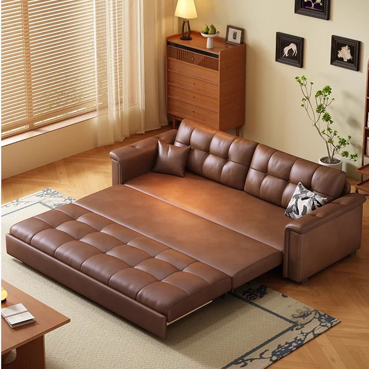 Retro Leathaire Fabric Pull Out Sofa Bed with Underneath Storage - Image 4
