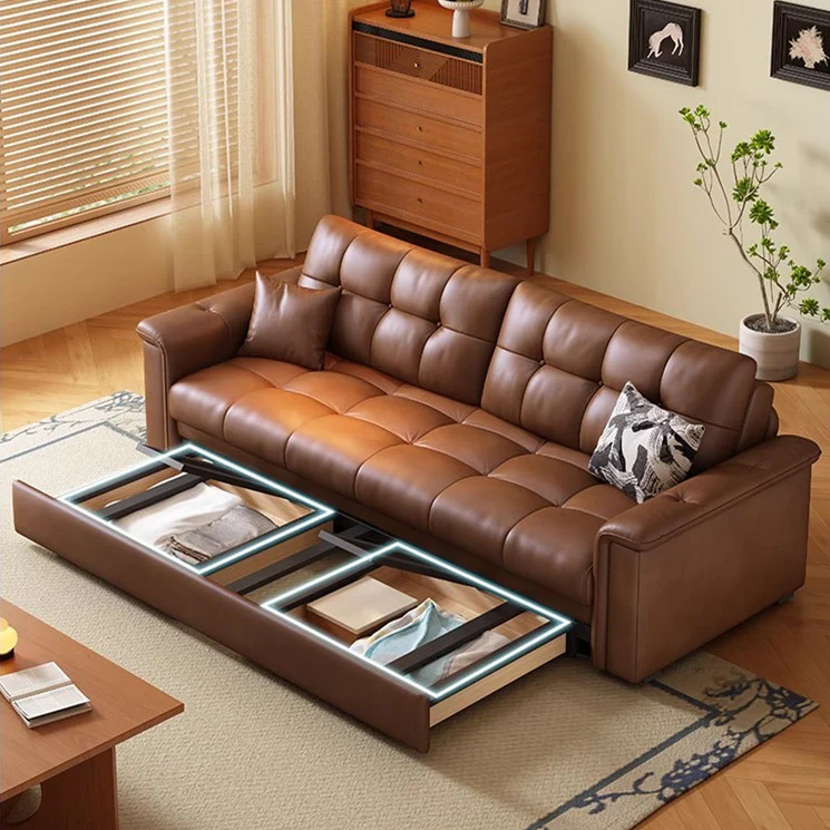 Retro Leathaire Fabric Pull Out Sofa Bed with Underneath Storage - Image 5