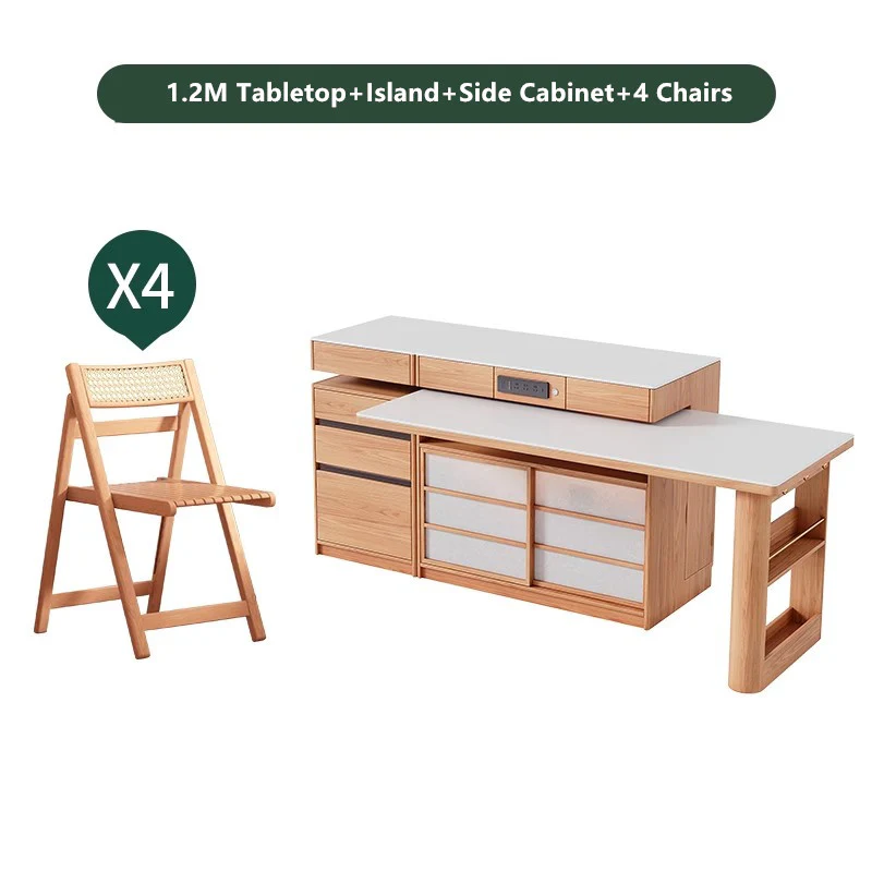 Rotating Island Table with Chair Storage and Sideboard Cabinet - Image 13