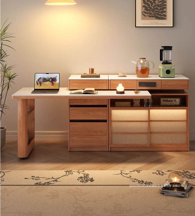 Rotating Island Table with Chair Storage and Sideboard Cabinet - Image 3