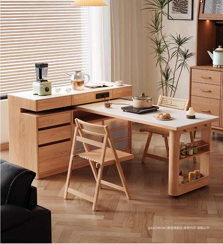 Rotating Island Table with Chair Storage and Sideboard Cabinet - Image 4