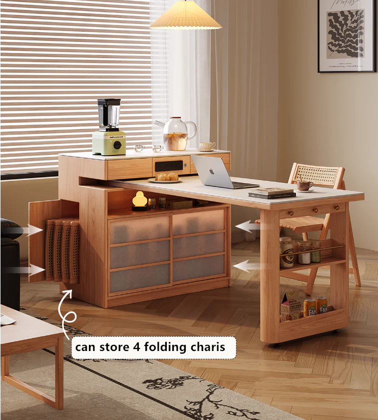 Rotating Island Table with Chair Storage and Sideboard Cabinet - Image 6