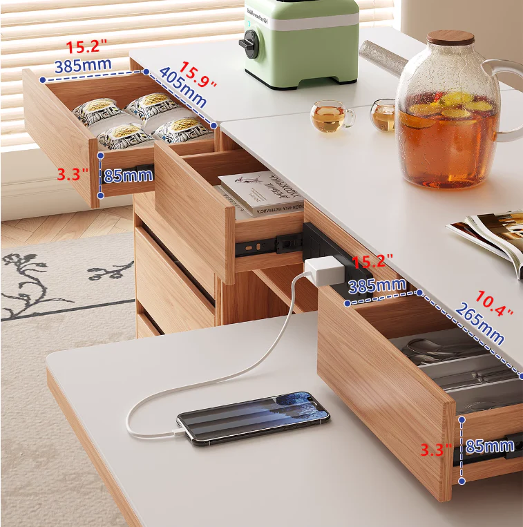 Rotating Island Table with Chair Storage and Sideboard Cabinet - Image 7