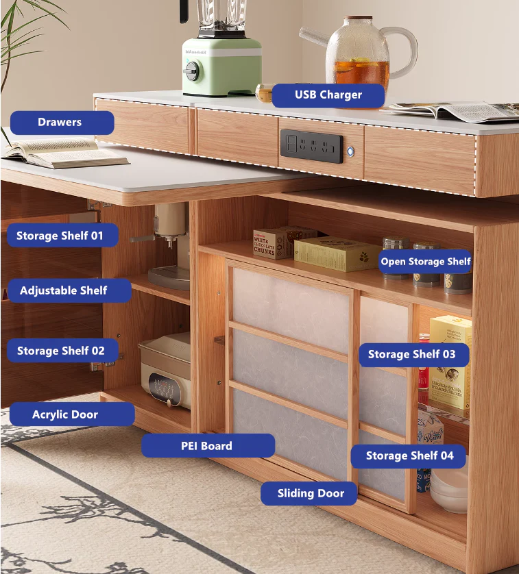 Rotating Island Table with Chair Storage and Sideboard Cabinet - Image 8