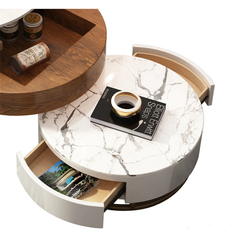 Round Coffee Table With Lift-UP Top and Double Rotating Drawers - Image 3