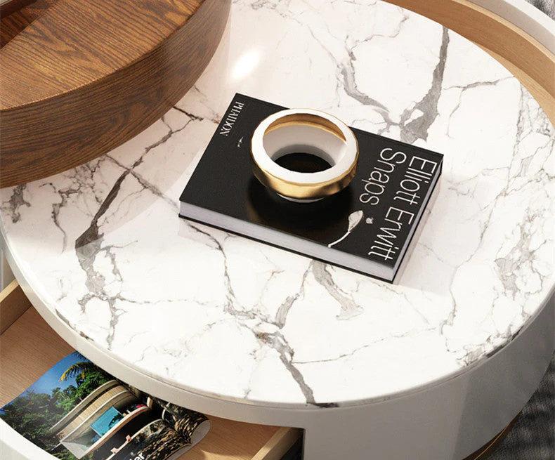 Round Coffee Table With Lift-UP Top and Double Rotating Drawers - Image 4