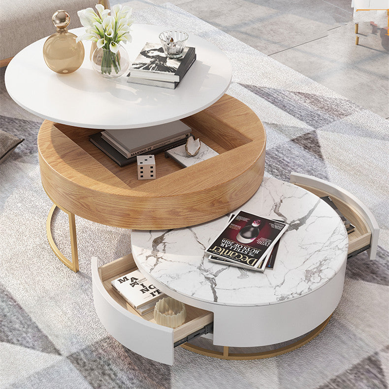 Round Coffee Table With Lift-UP Top and Double Rotating Drawers - Image 6