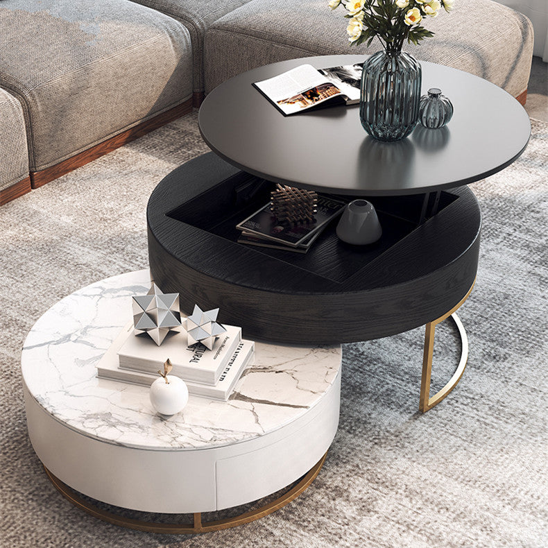 Round Coffee Table With Lift-UP Top and Double Rotating Drawers - Image 7