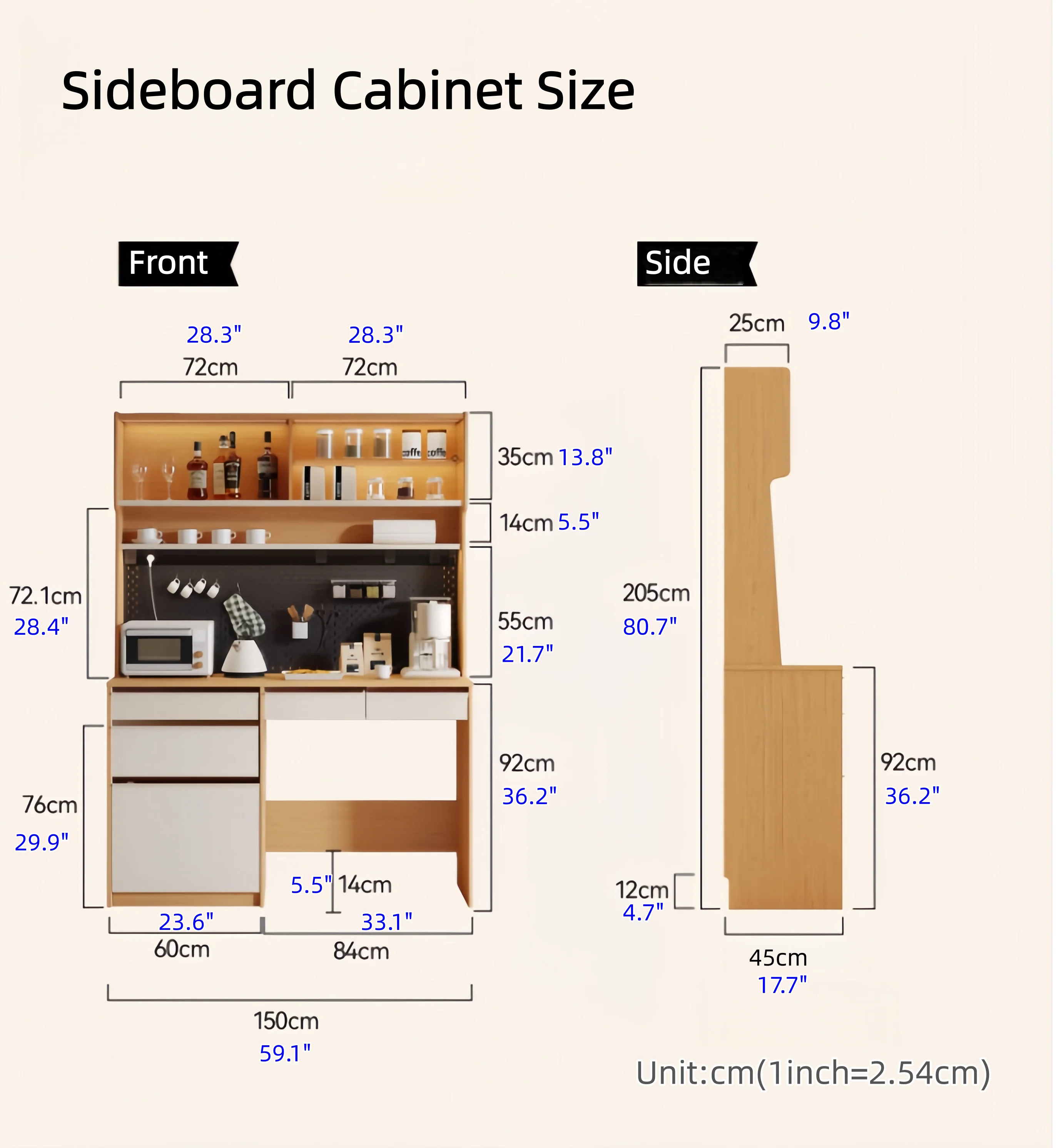 Sideboard Cabinet with Double Drop Leaf Dining Table and 4 Folding Chairs - Image 13