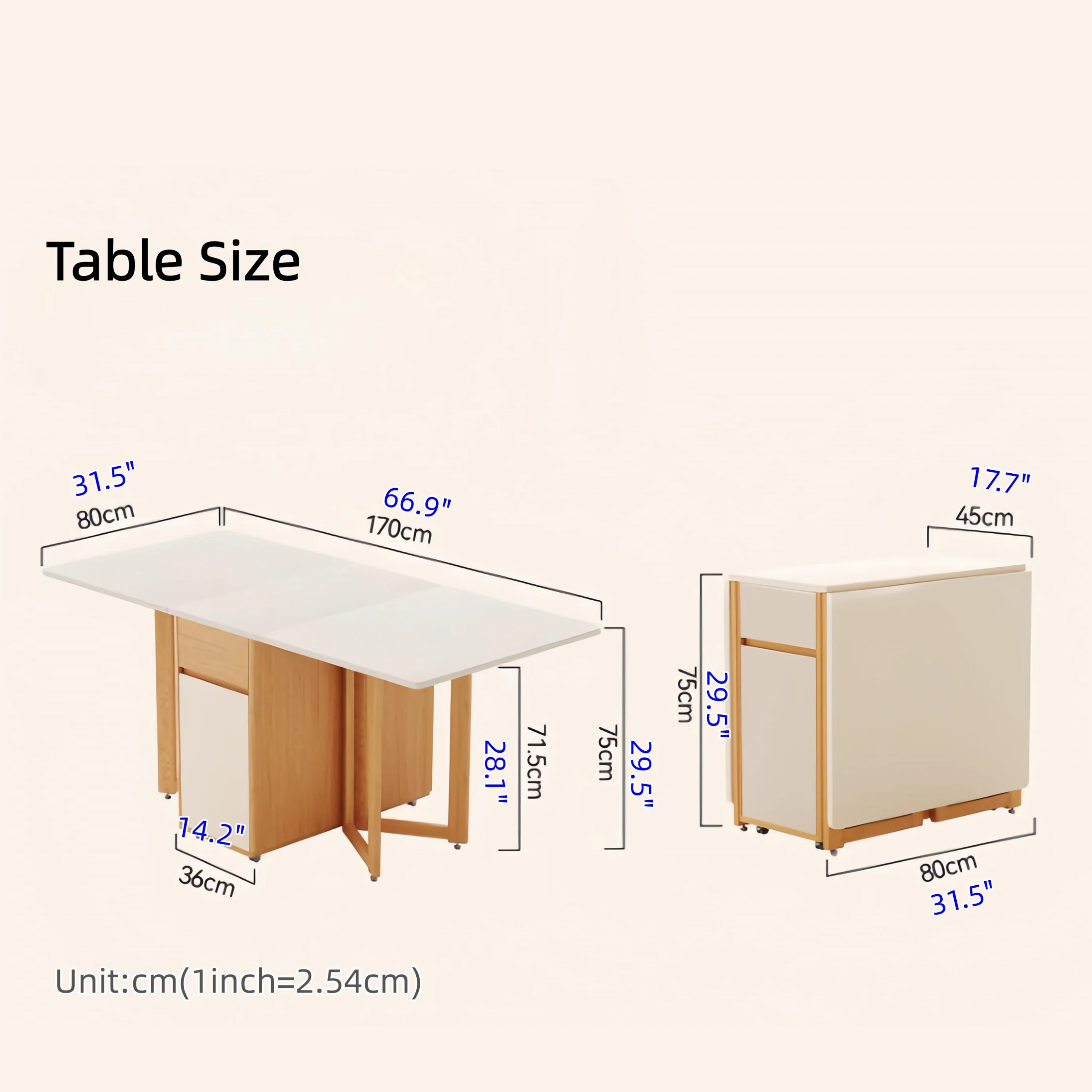 Sideboard Cabinet with Double Drop Leaf Dining Table and 4 Folding Chairs - Image 14