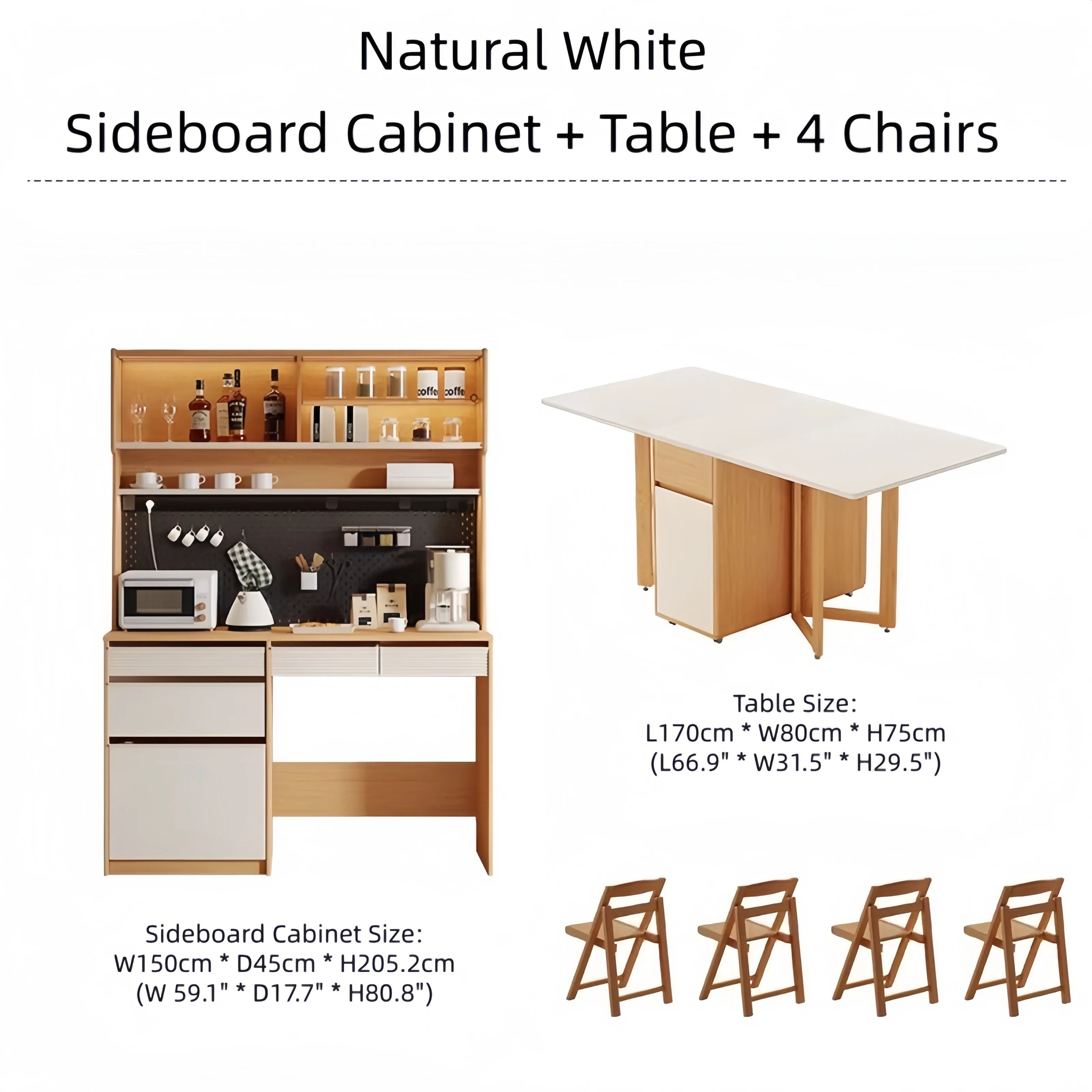 Sideboard Cabinet with Double Drop Leaf Dining Table and 4 Folding Chairs - Image 15
