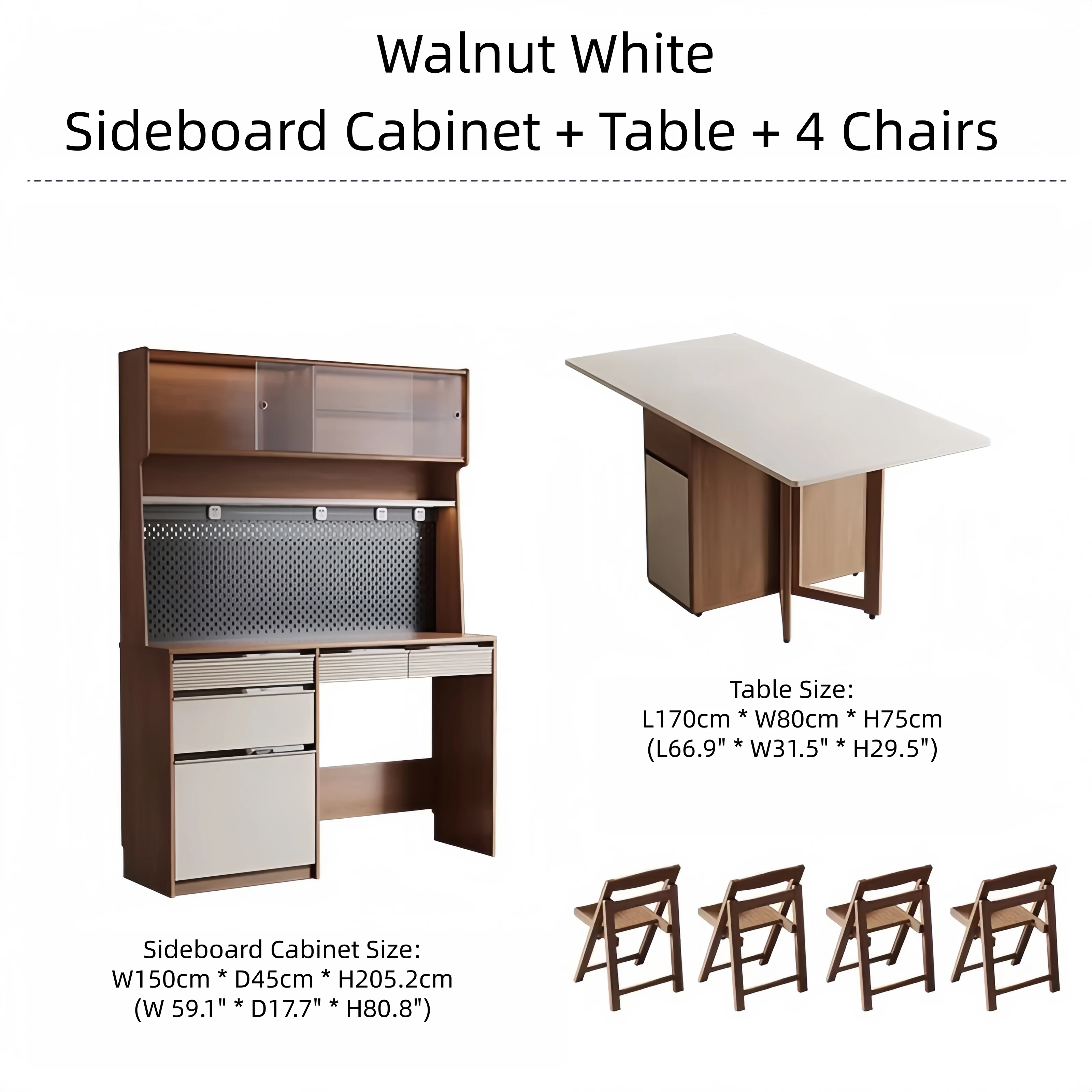 Sideboard Cabinet with Double Drop Leaf Dining Table and 4 Folding Chairs - Image 16