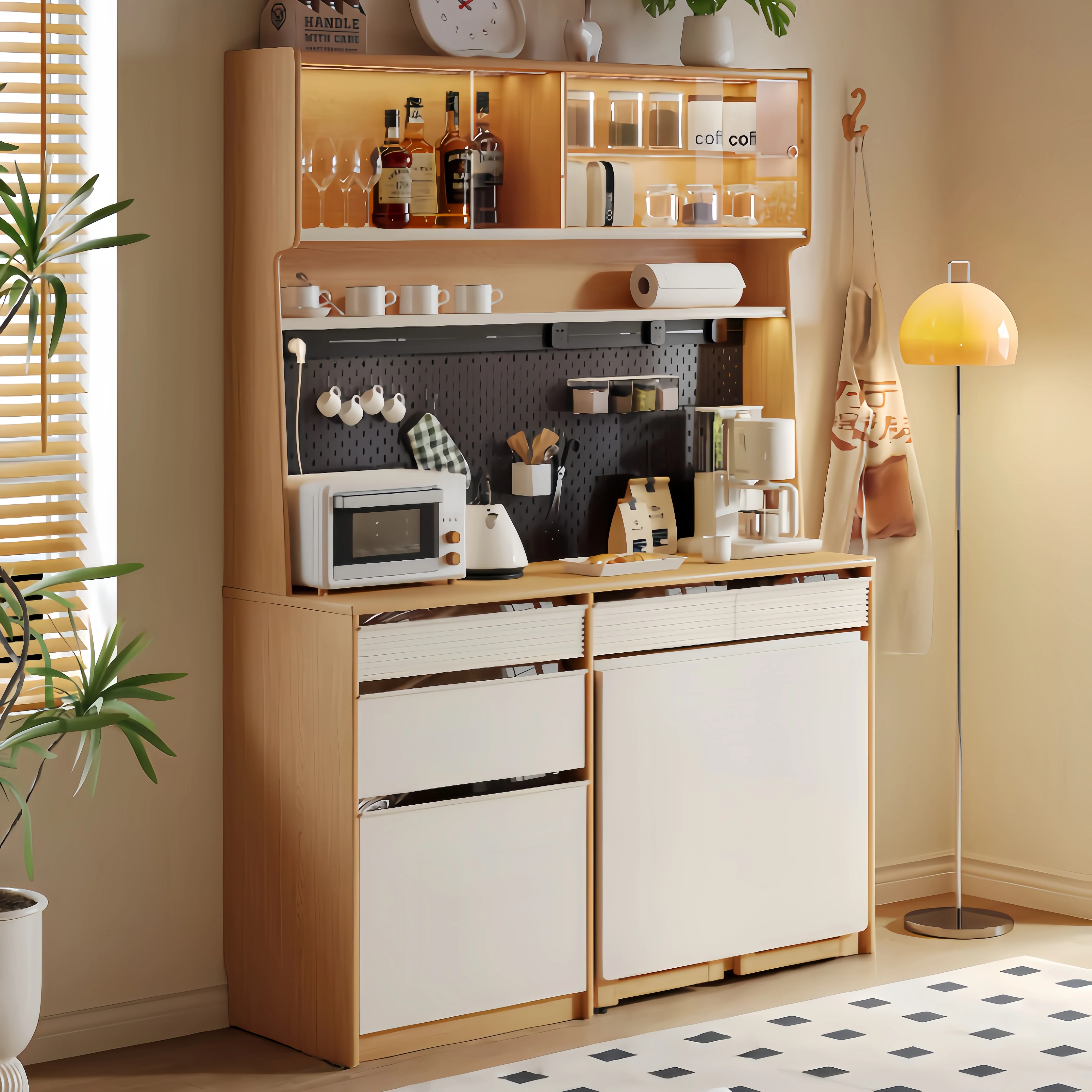 Sideboard Cabinet with Double Drop Leaf Dining Table and 4 Folding Chairs - Image 2