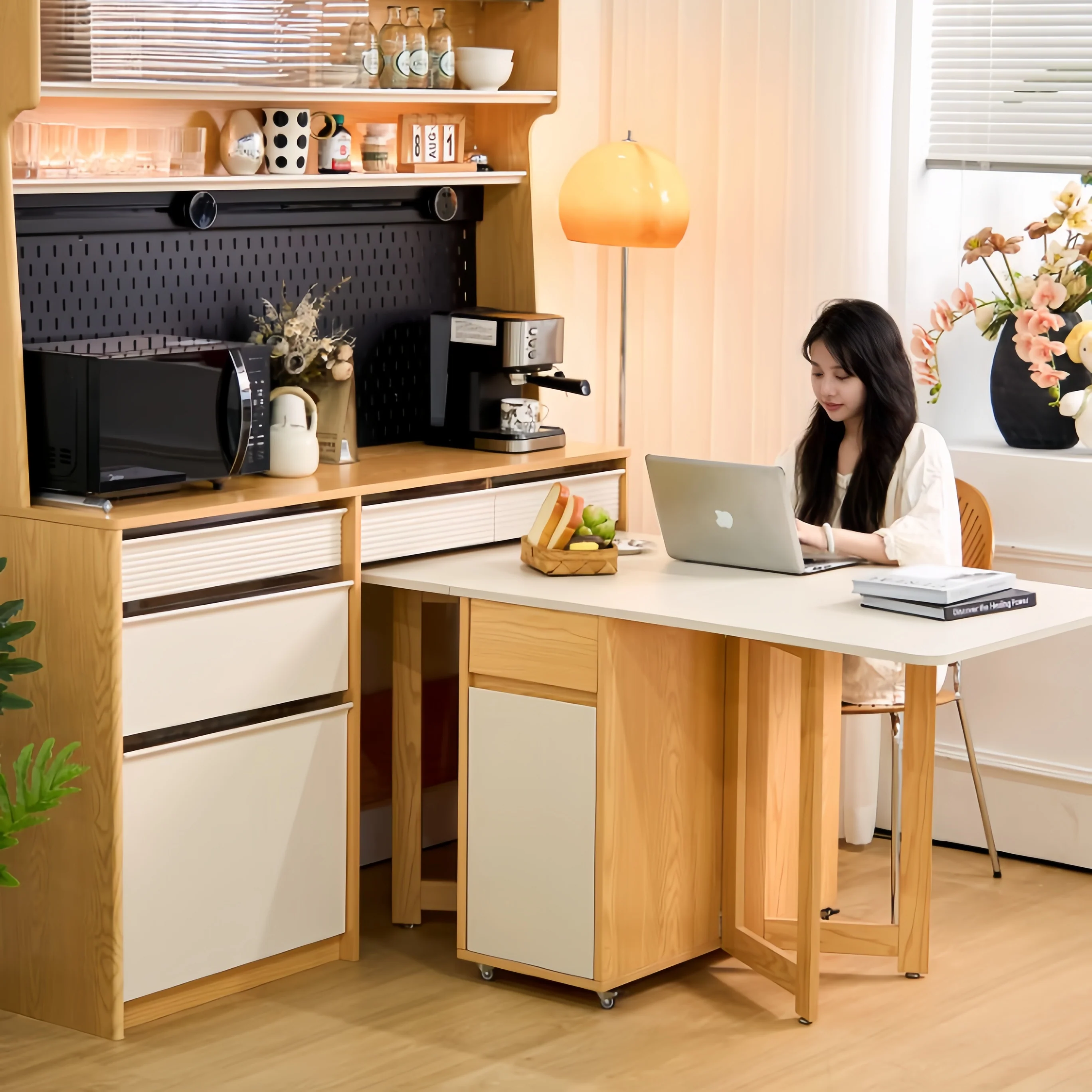 Sideboard Cabinet with Double Drop Leaf Dining Table and 4 Folding Chairs - Image 3