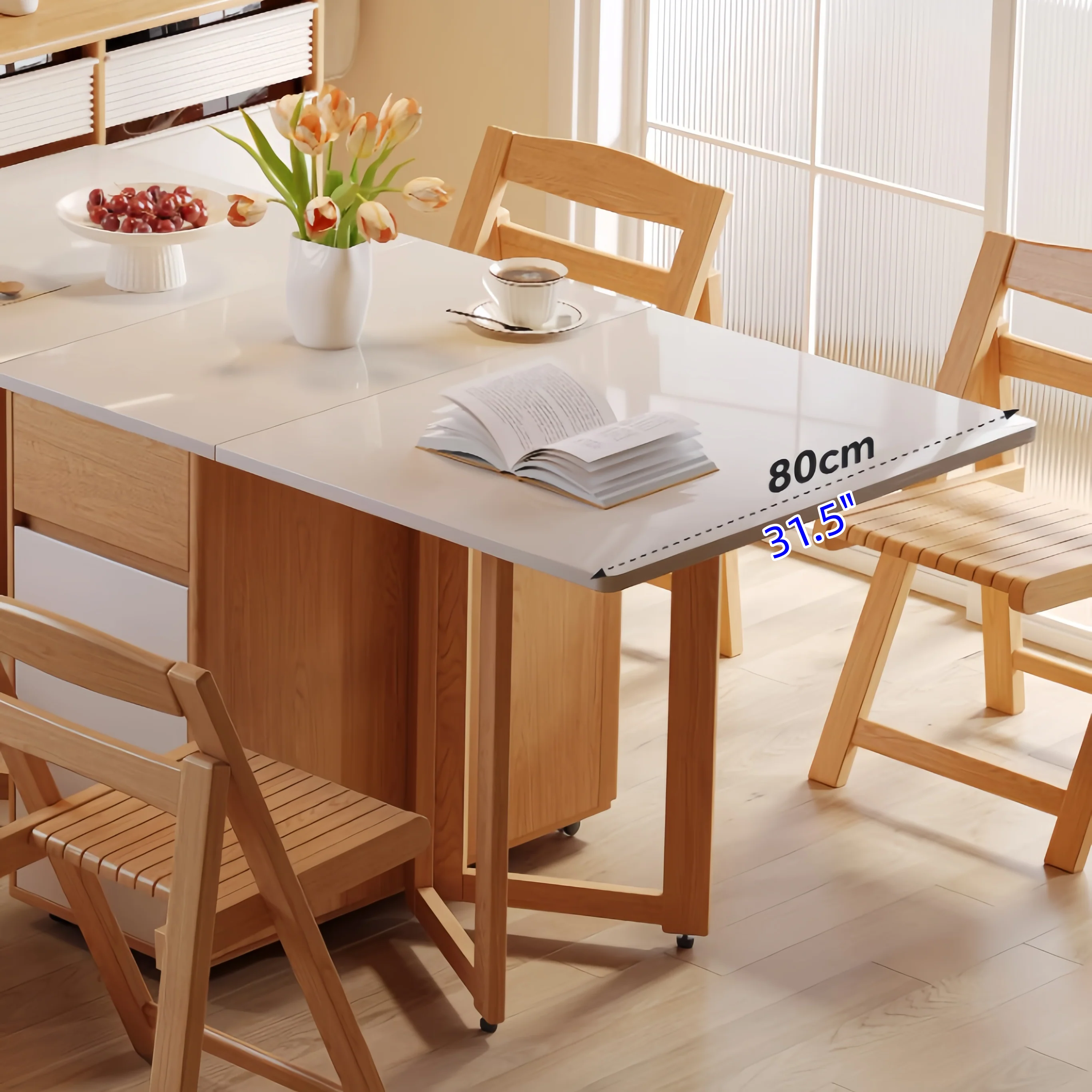 Sideboard Cabinet with Double Drop Leaf Dining Table and 4 Folding Chairs - Image 6