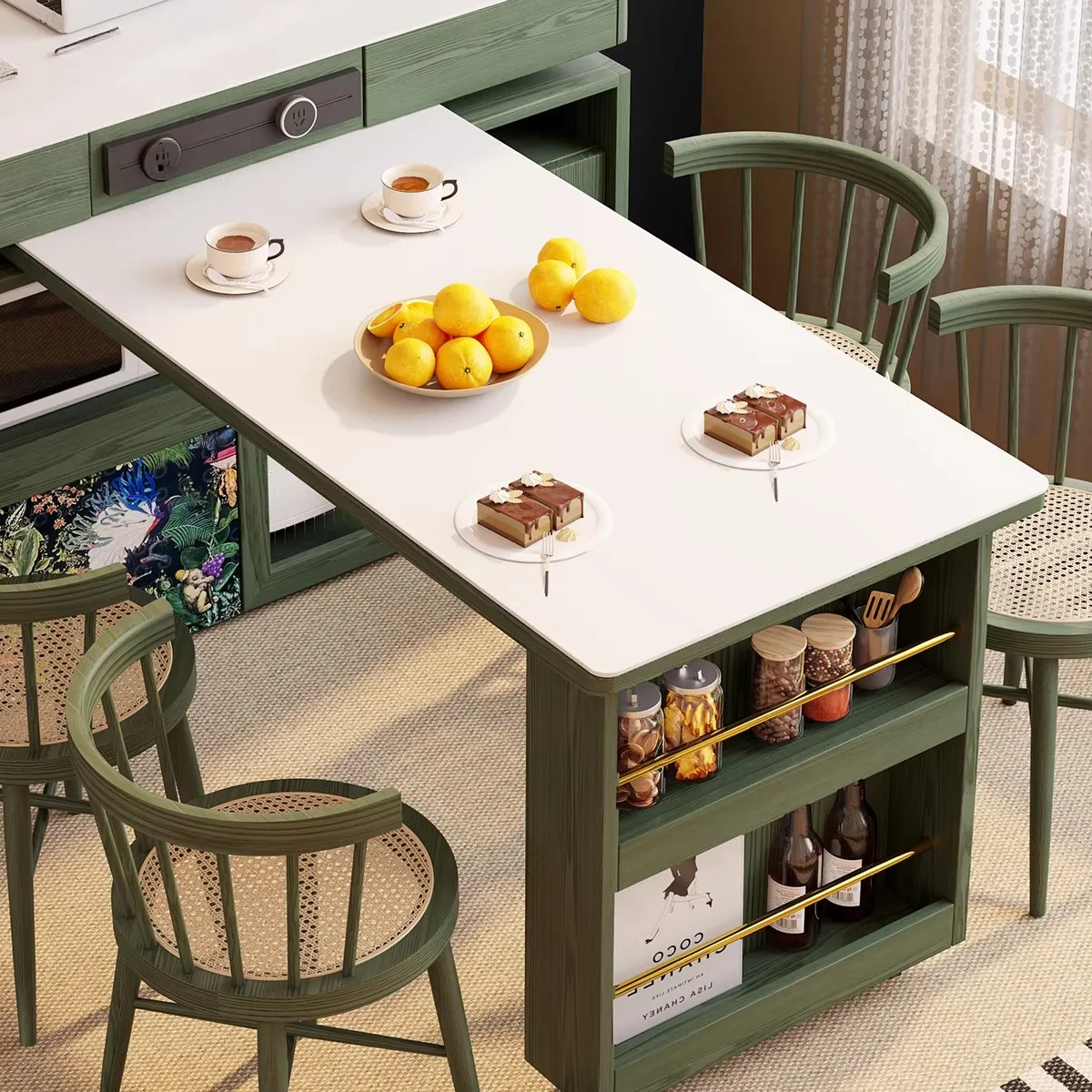Sintered Stone Tabletop Kitchen Island Cabinet with 180° Rotating Table - Image 5