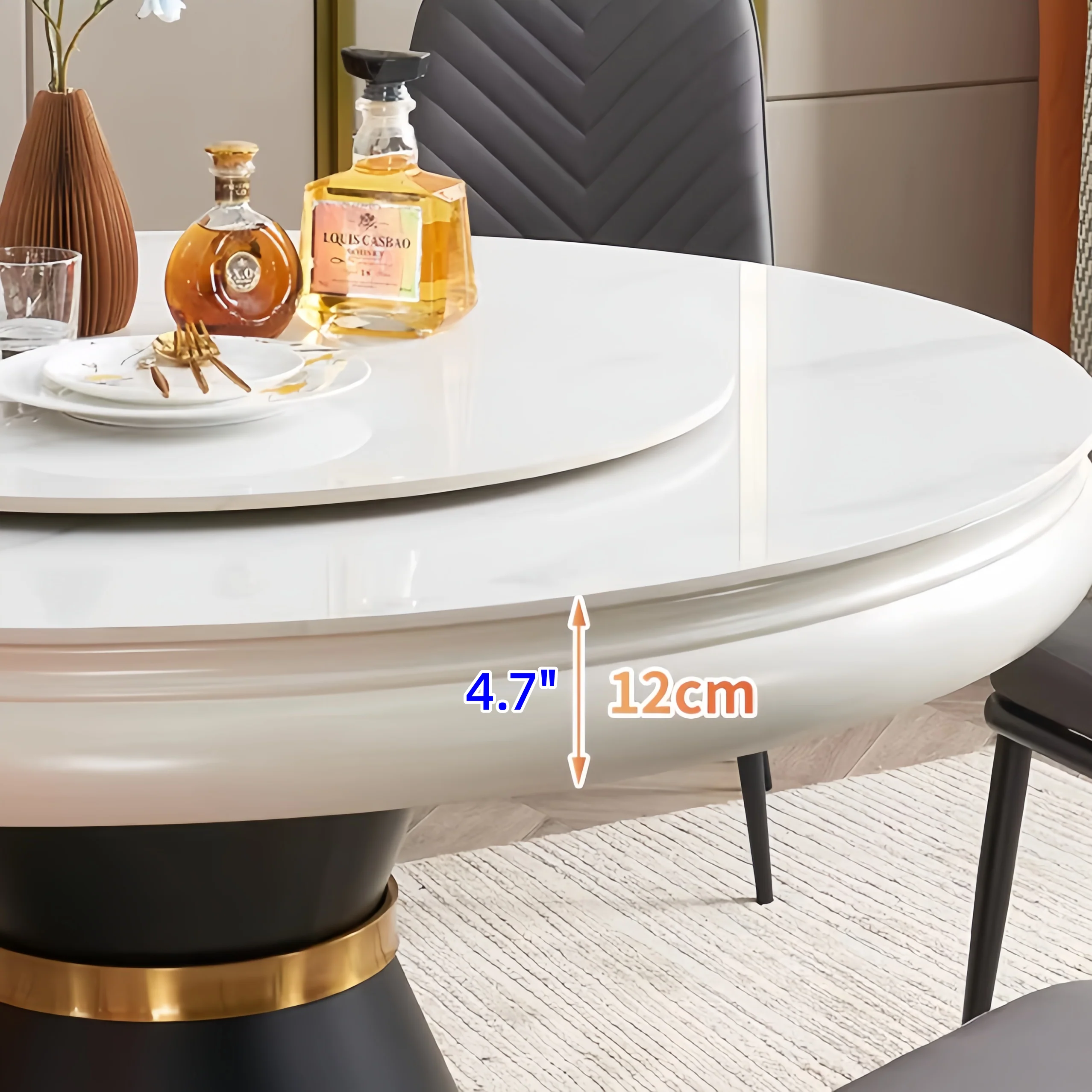 Sintered Stone Tabletop Round Dining Table with Rotating Expandable Hidden Leaf - Image 14