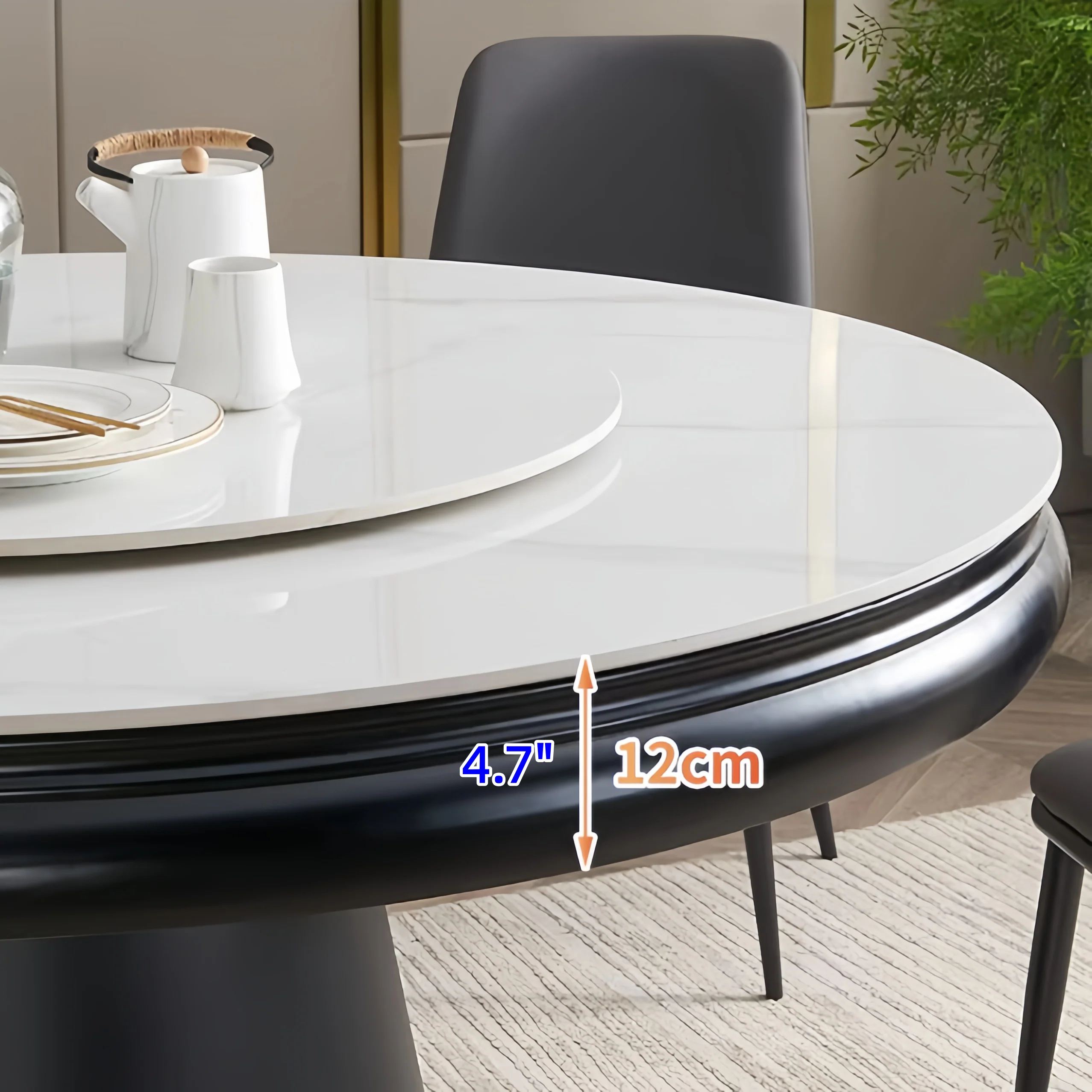 Sintered Stone Tabletop Round Dining Table with Rotating Expandable Hidden Leaf - Image 6