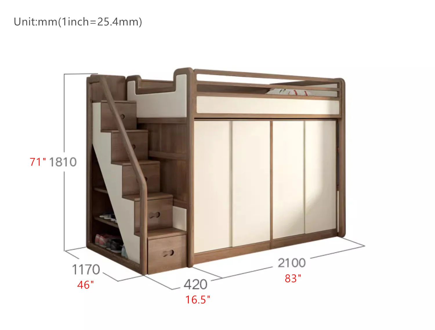 Solid Ash Wood Loft Bed with Underneath Wardrobe - Image 10