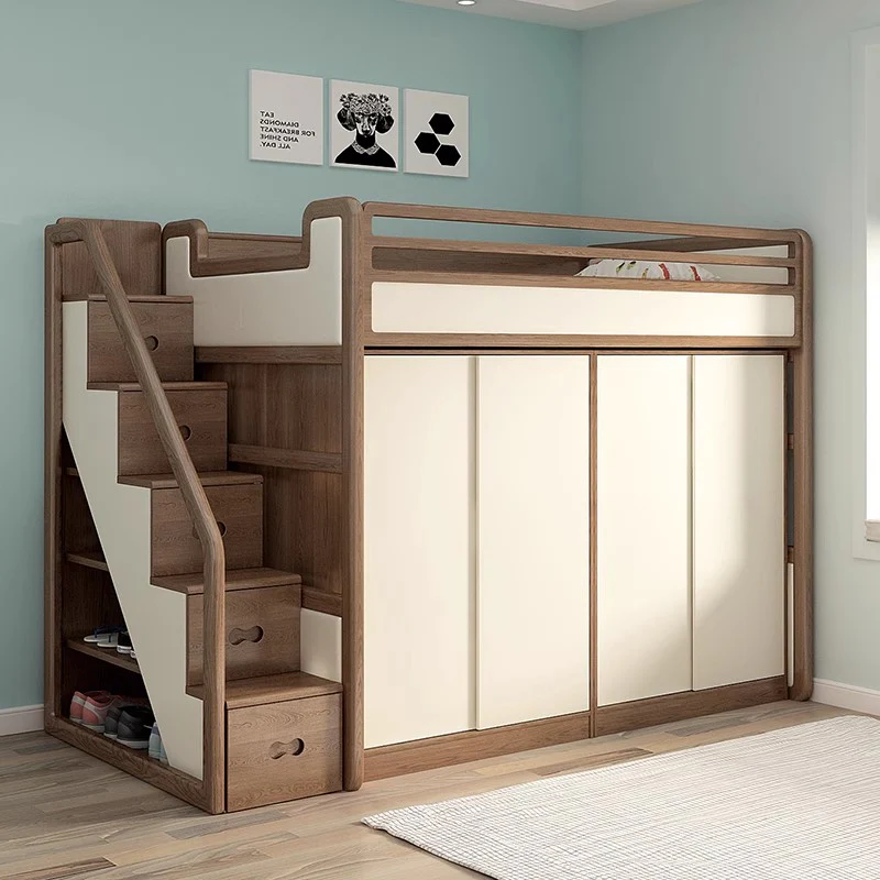Solid Ash Wood Loft Bed with Underneath Wardrobe - Image 2