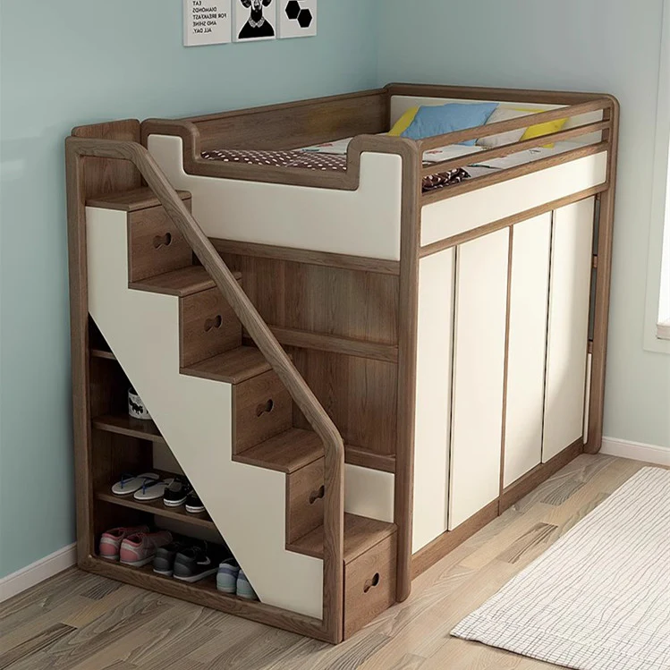 Solid Ash Wood Loft Bed with Underneath Wardrobe - Image 3