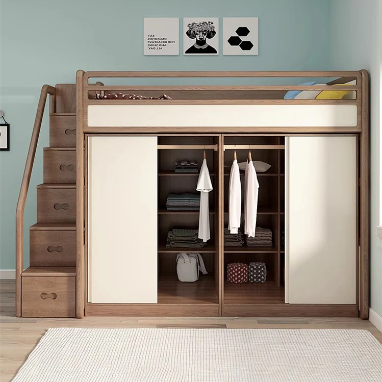 Solid Ash Wood Loft Bed with Underneath Wardrobe - Image 4