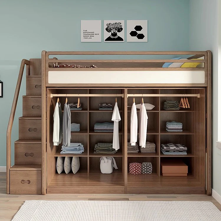 Solid Ash Wood Loft Bed with Underneath Wardrobe - Image 5